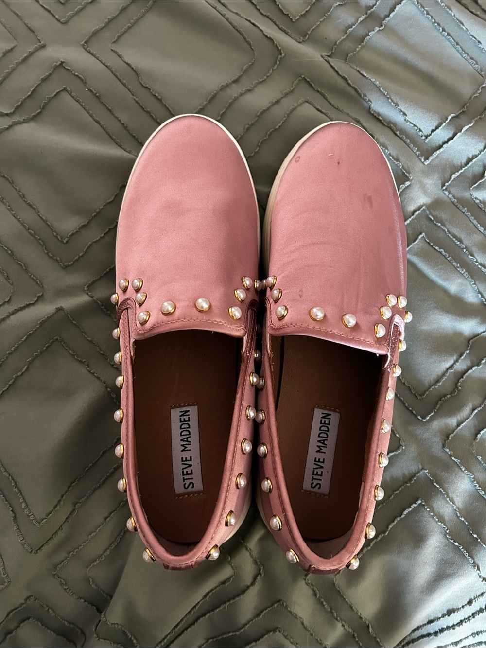 Steve Madden Pink Pearl-Stud Slip On Sneakers